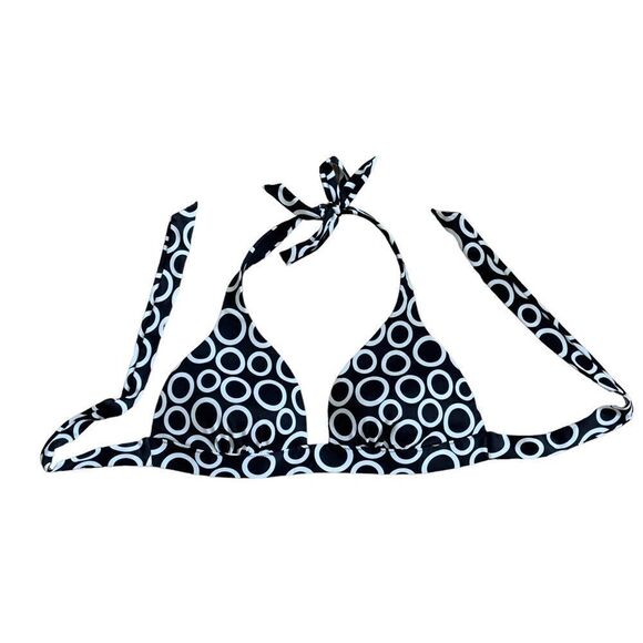 Victoria’s Secret Black & White Circle Triangle Bikini Top LARGE - Picture 1 of 10